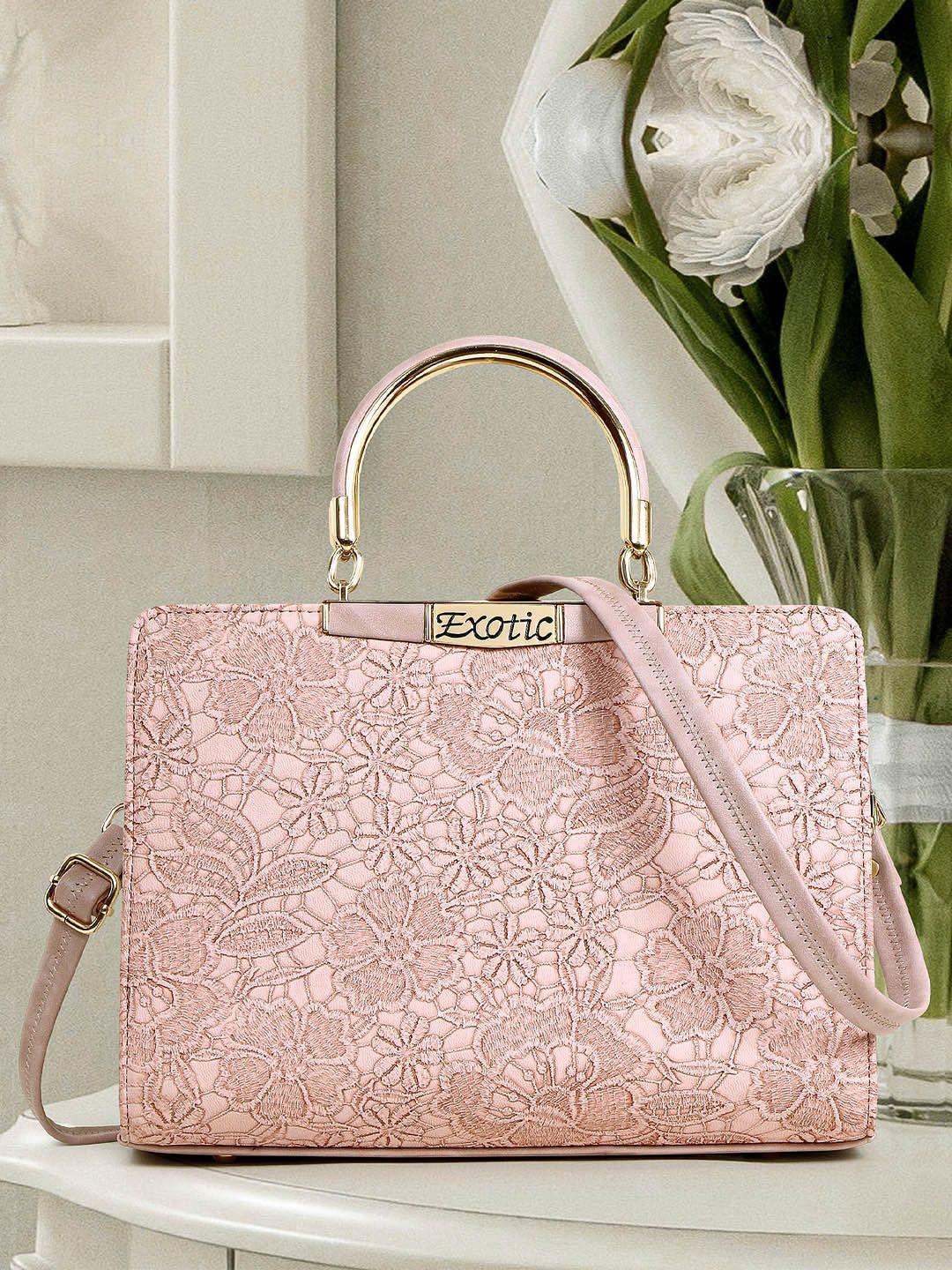 exotic pink floral pu structured handheld bag