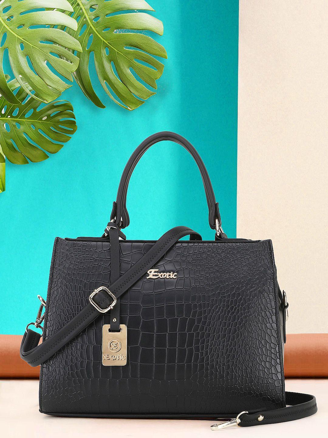 exotic black textured pu structured satchel