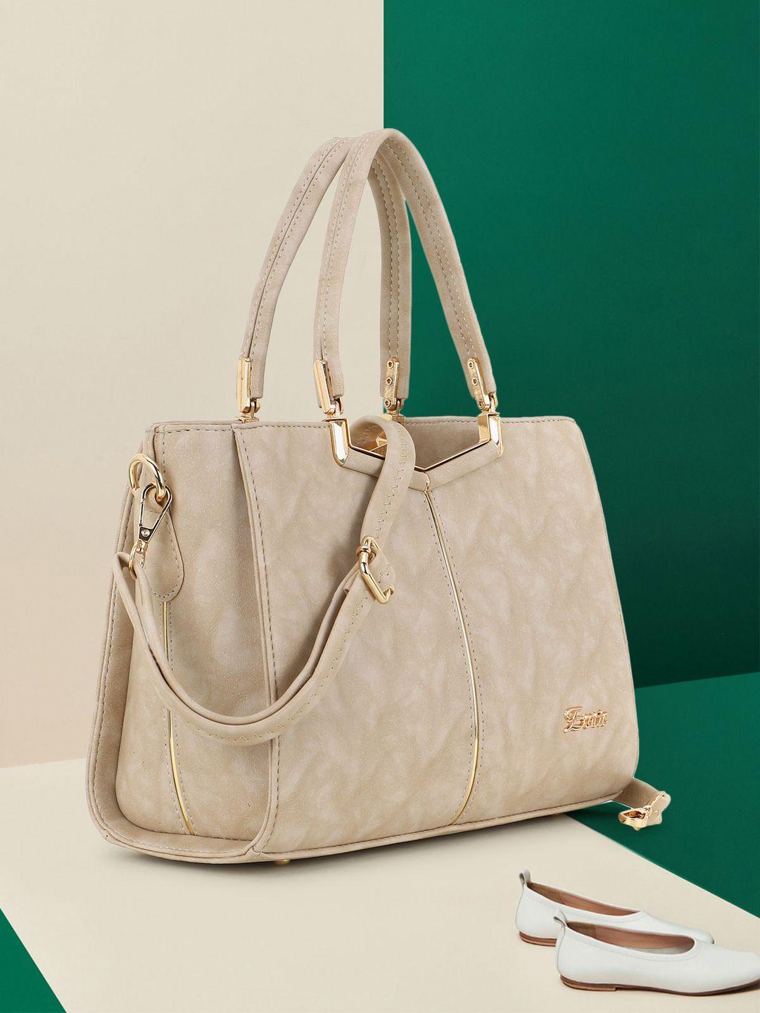 exotic cream-coloured pu structured handheld bag