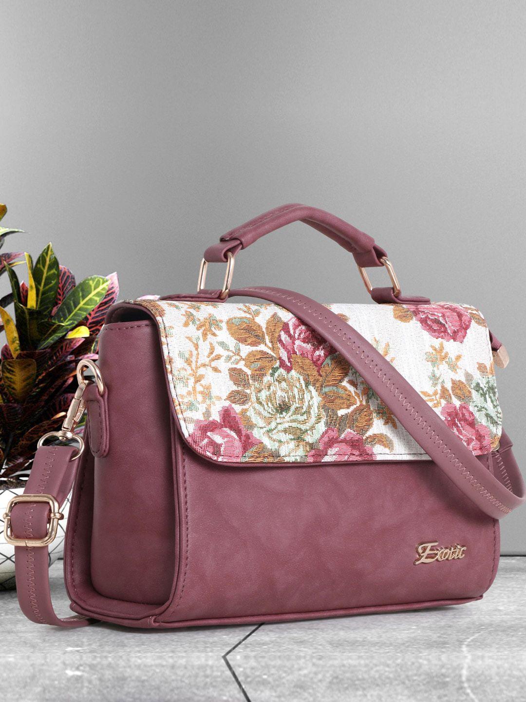 exotic floral printed structured handheld bag