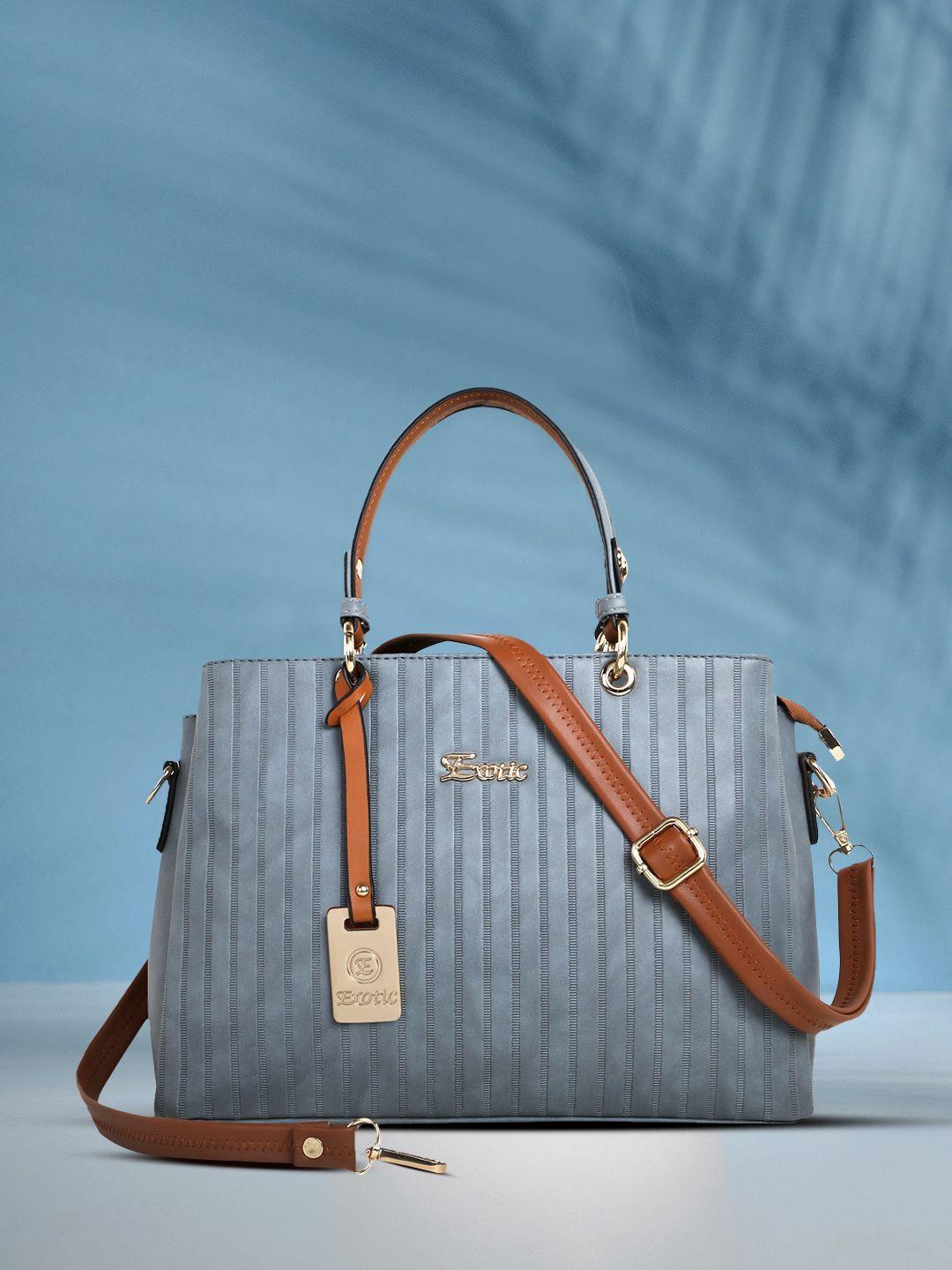 exotic grey self-striped pu structured handheld bag