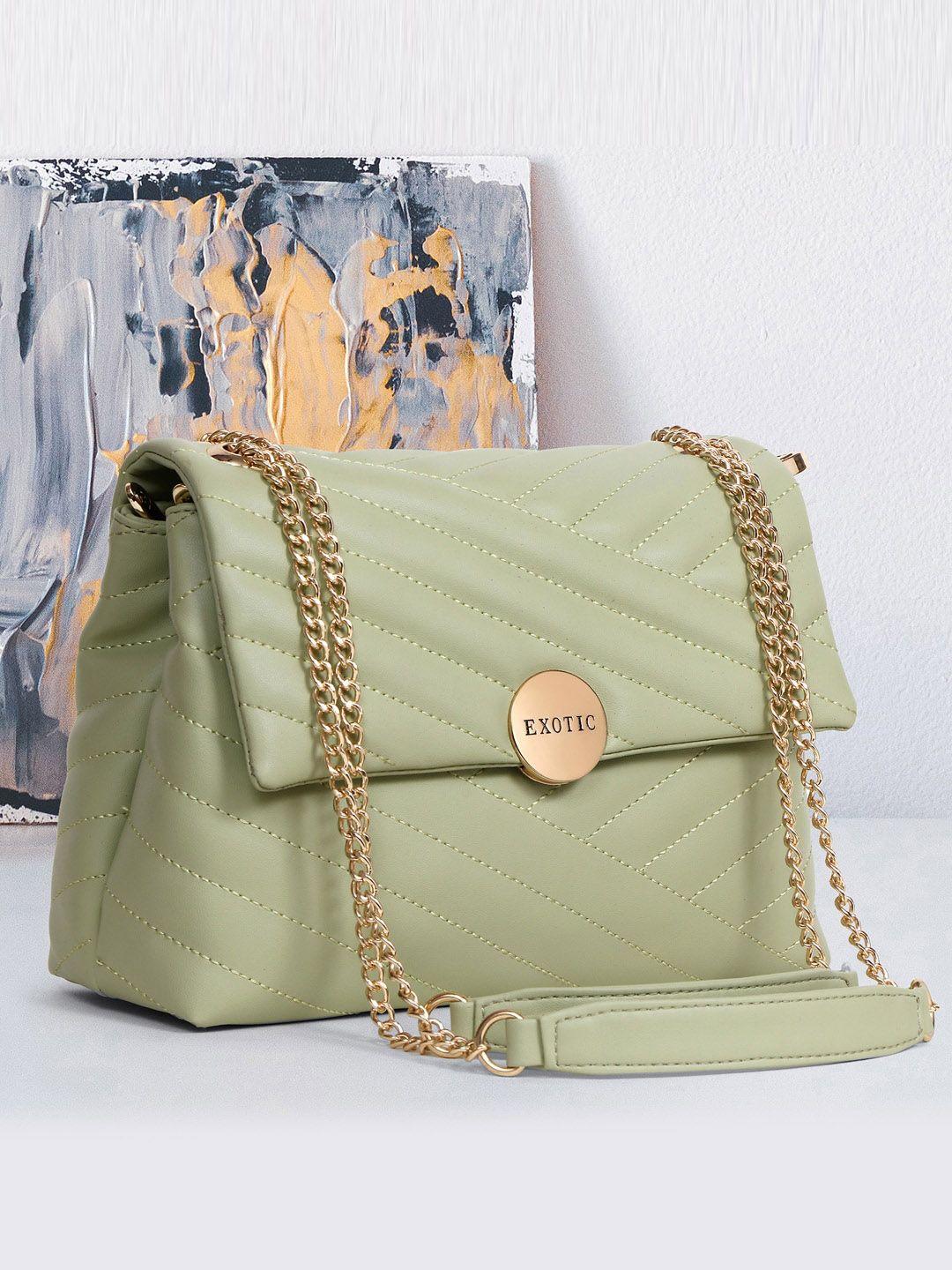 exotic lime green pu structured sling bag with quilted