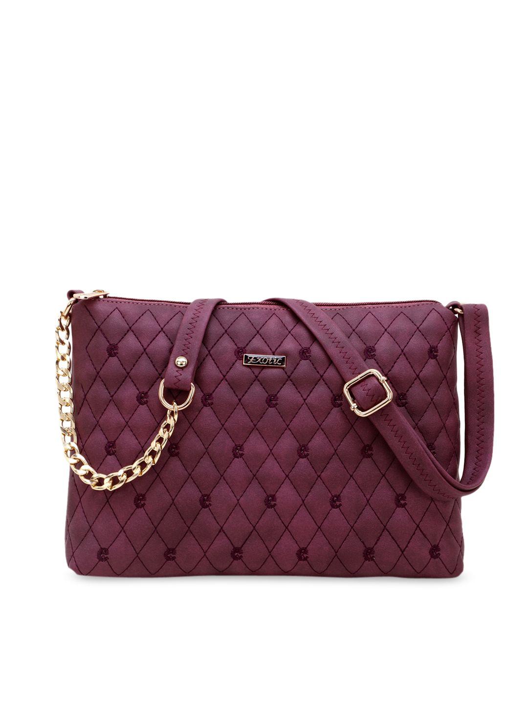 exotic maroon geometric textured structured sling bag