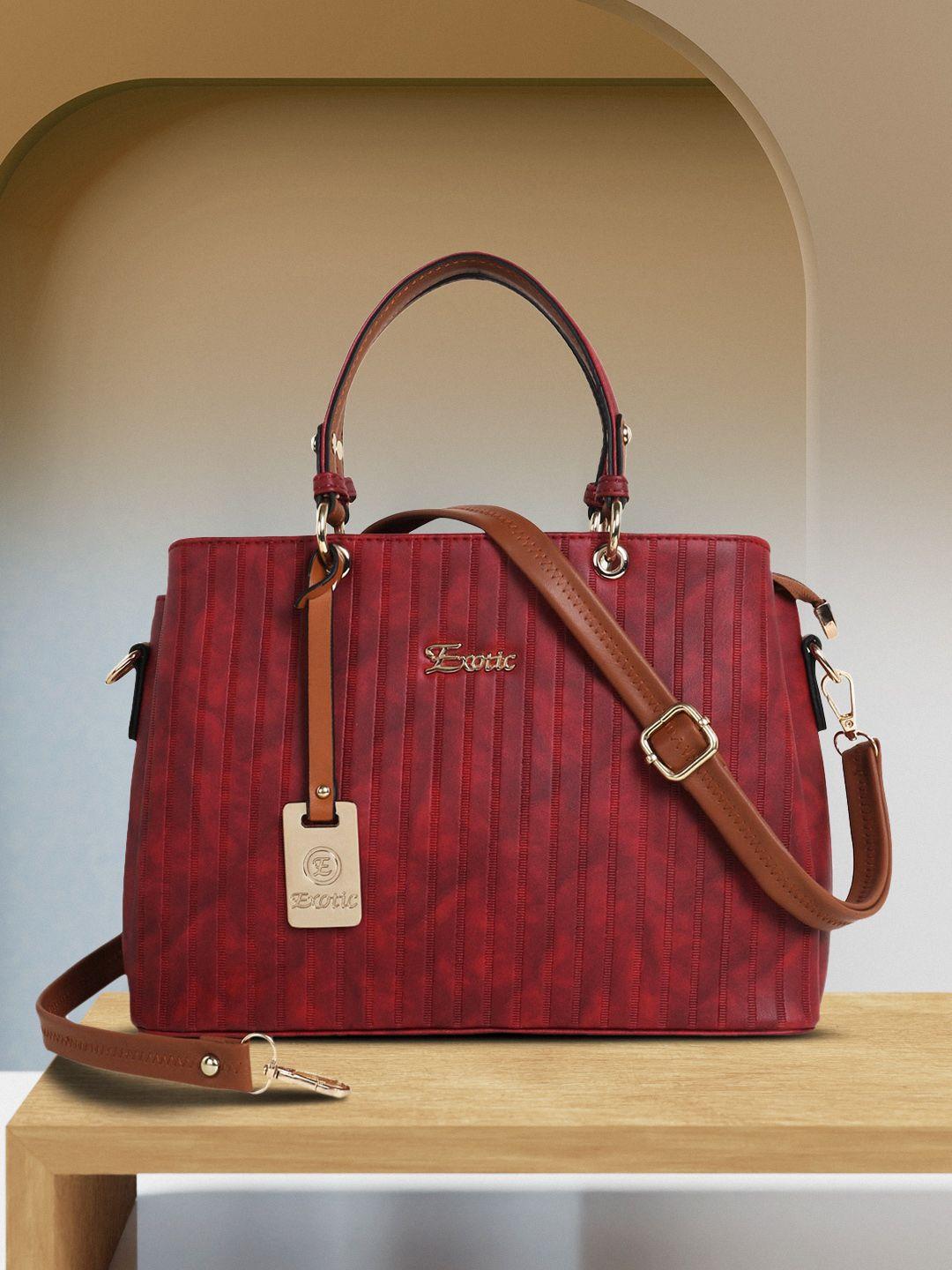 exotic maroon textured pu structured handheld bag