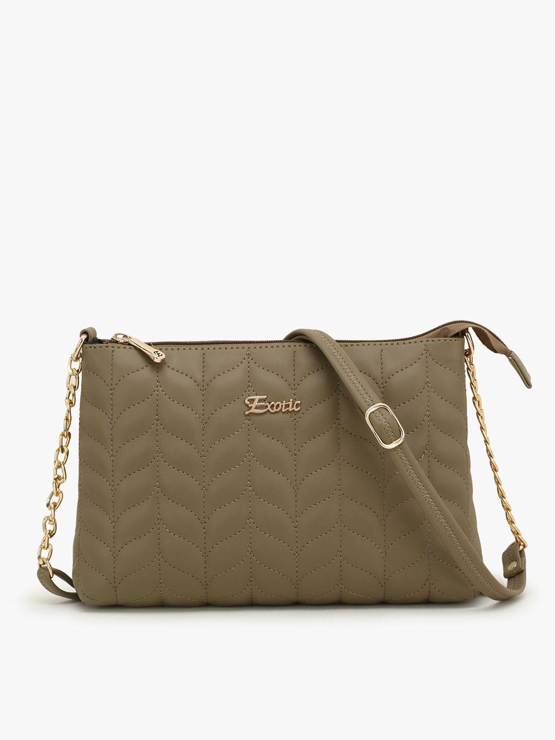 exotic olive green geometric textured pu structured sling bag with quilted