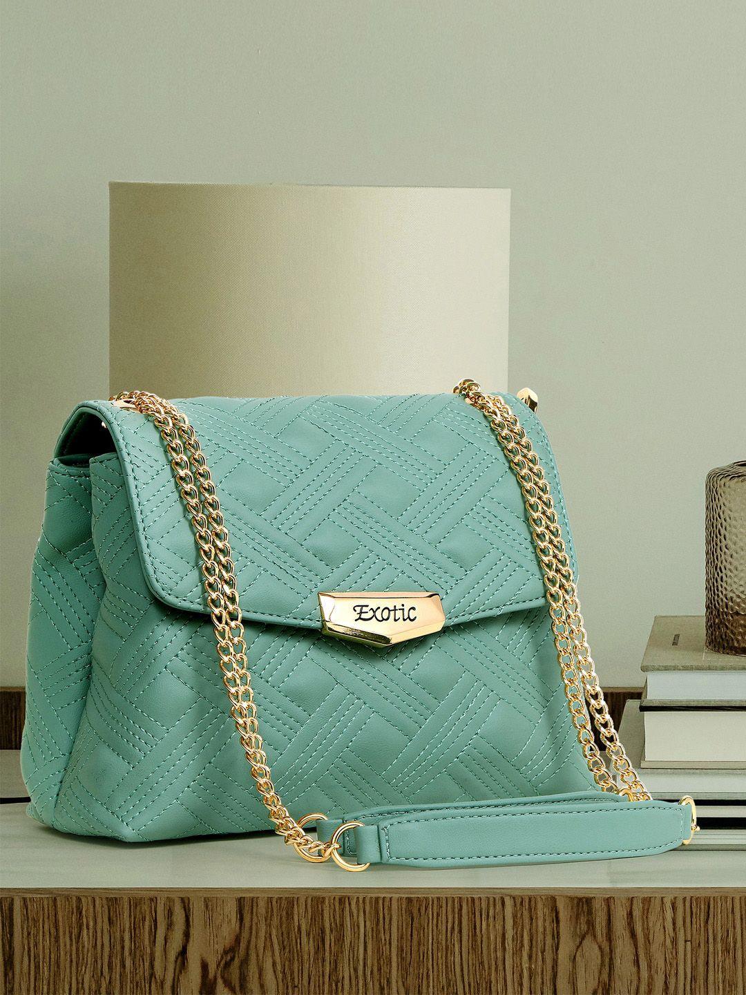 exotic sea green pu structured sling bag with quilted