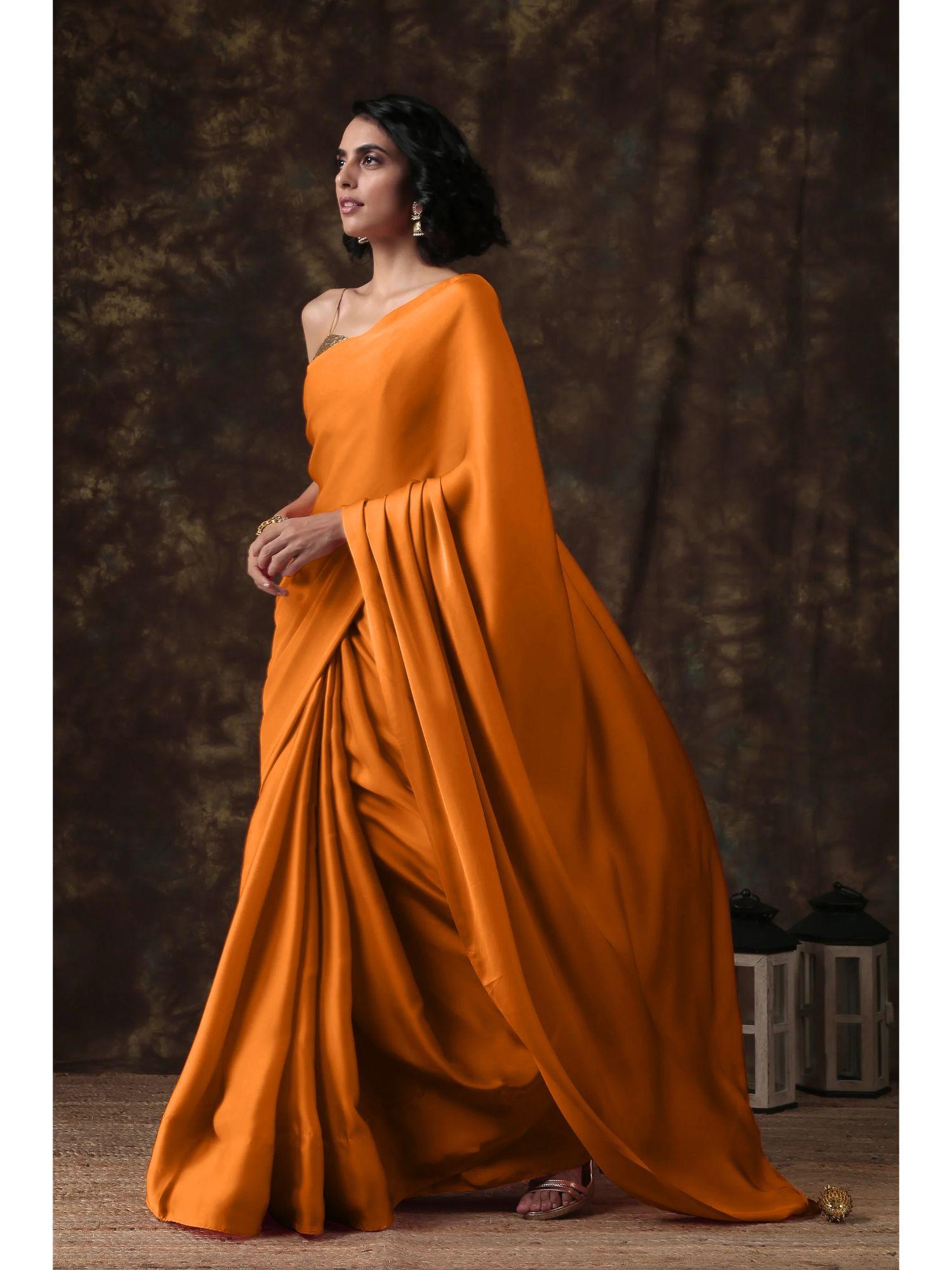 exotic tangerine angel satin saree