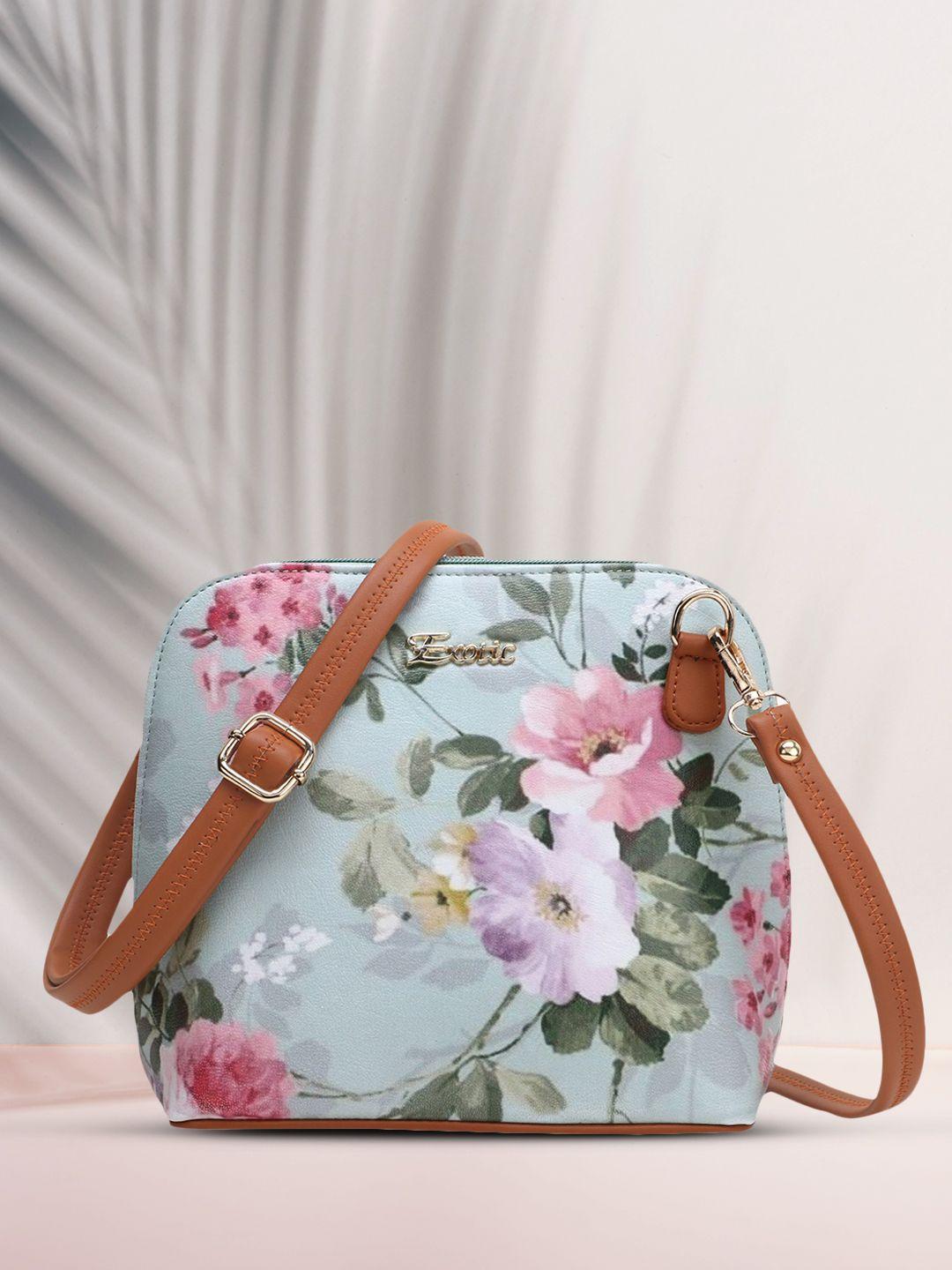 exotic teal floral printed pu structured sling bag