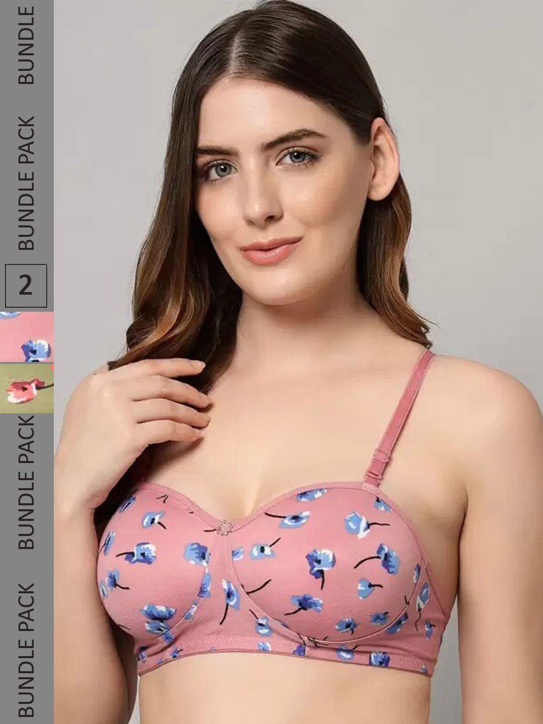 extoes pack of 2 floral printed full coverage push-up bra with all day comfort