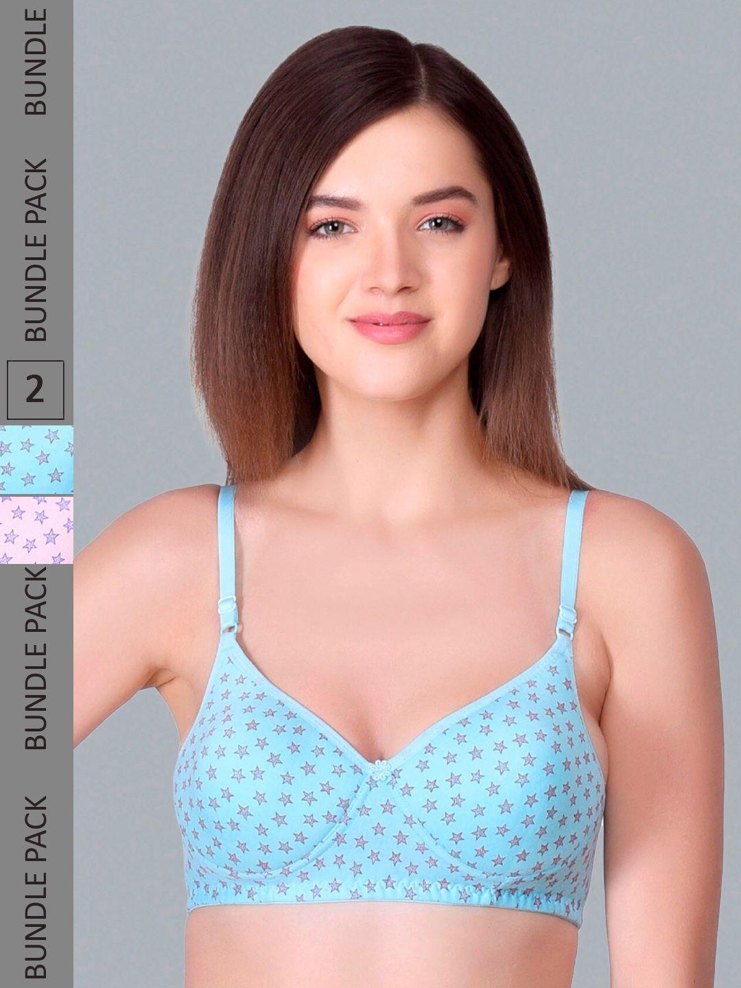 extoes pack of 2 printed full coverage lightly padded push-up bra with all day comfort