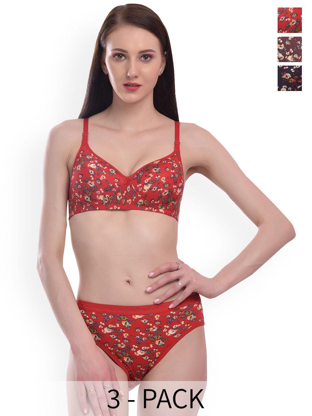 extoes pack of 3 printed cotton lingerie sets