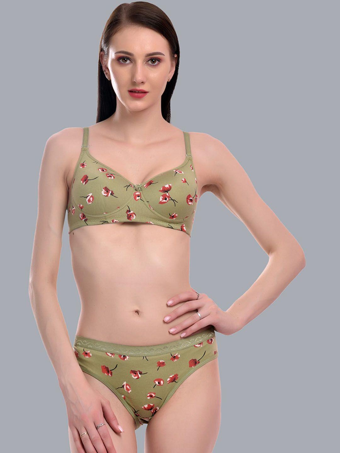 extoes printed cotton lingerie set blossom-lingerie set-grn-30