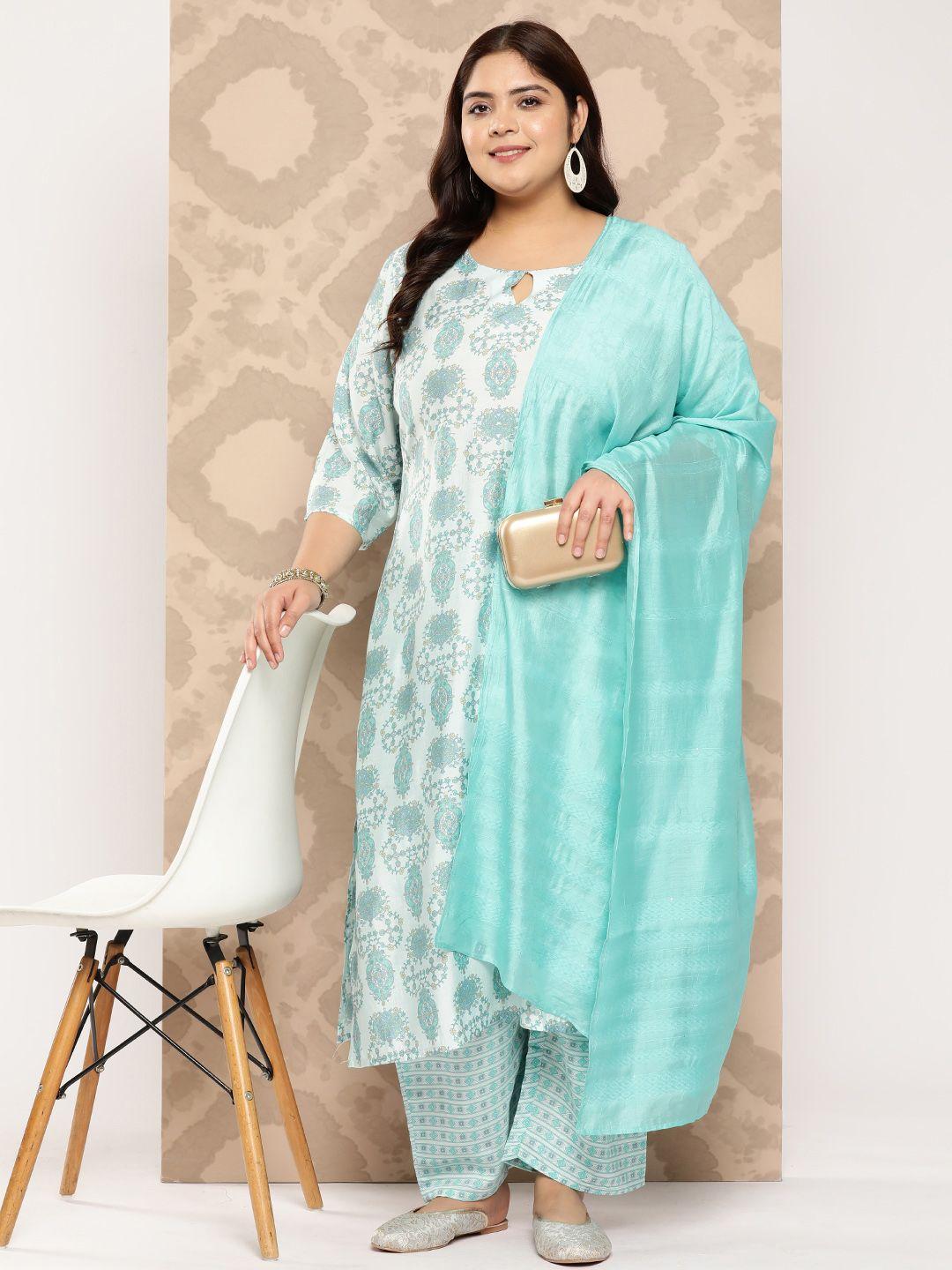 extra love by libas plus size floral printed regular kurta with trousers & with dupatta