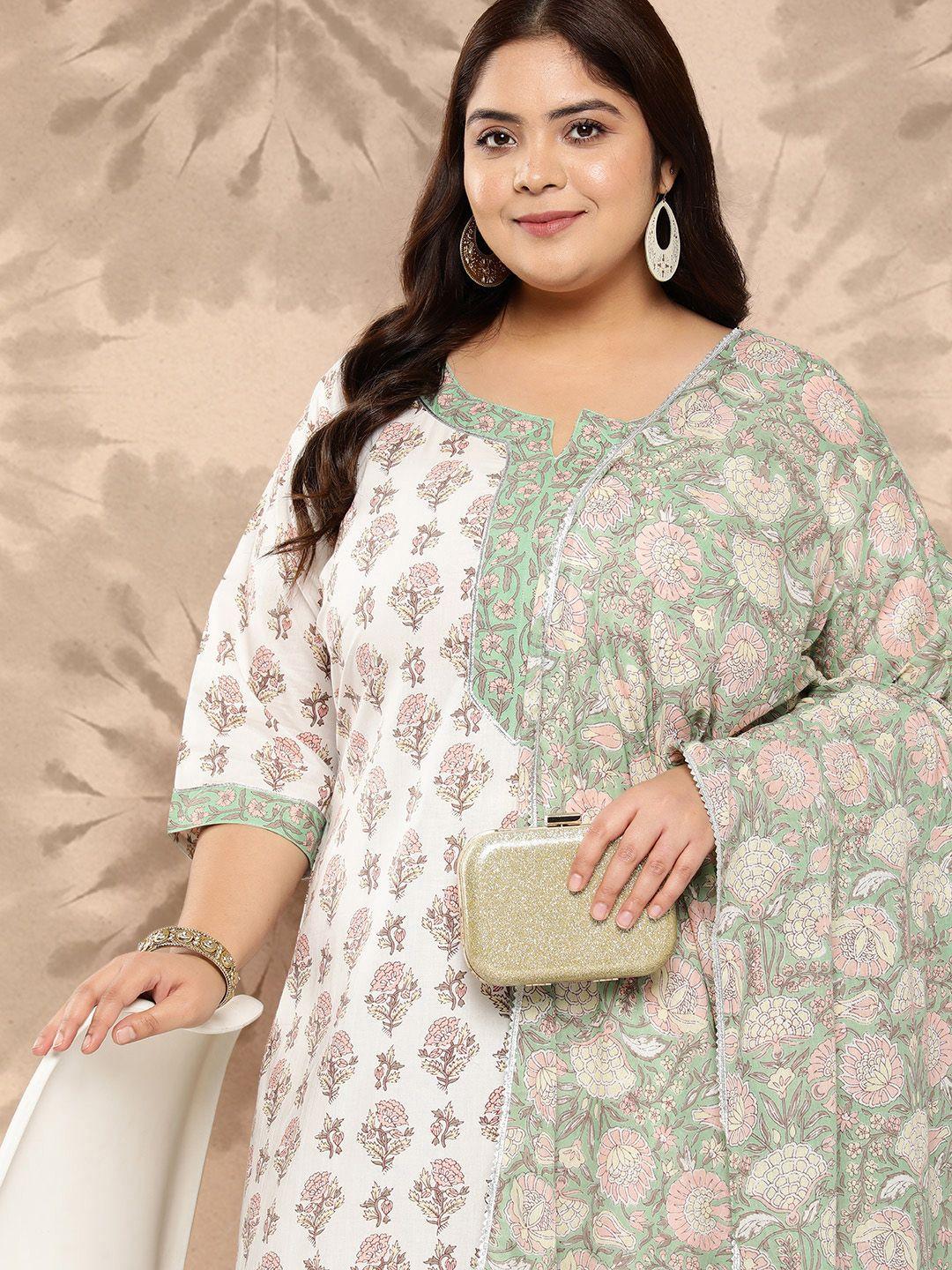 extra love by libas plus size printed gotta patti cotton kurta with salwar & dupatta
