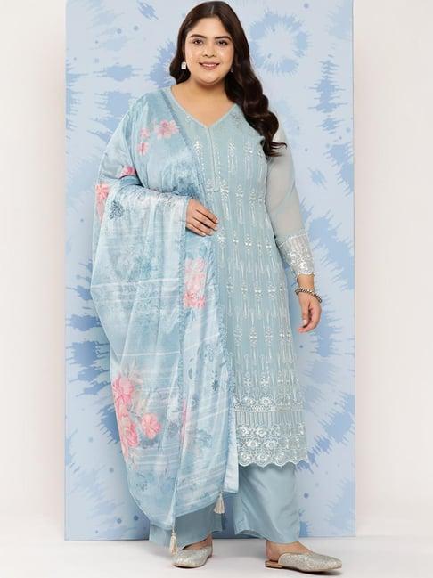 extra love by libas blue embroidered kurta pant set with dupatta