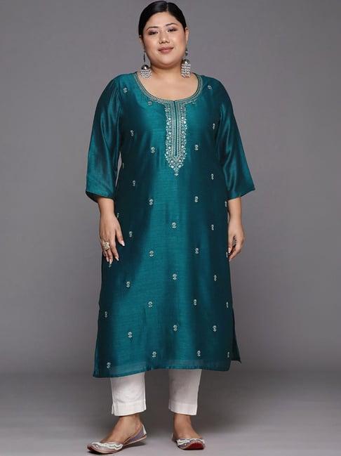 extra love by libas blue embroidered straight kurta