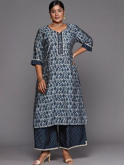 extra love by libas blue floral print kurta palazzo set