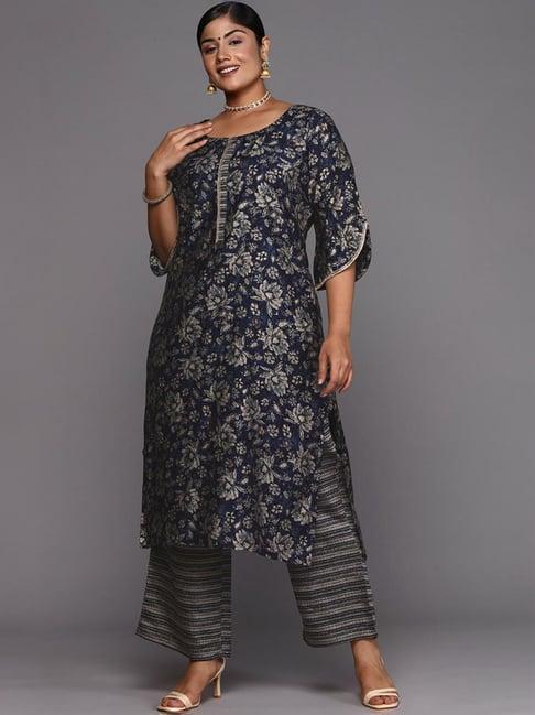 extra love by libas blue floral print kurta pant set