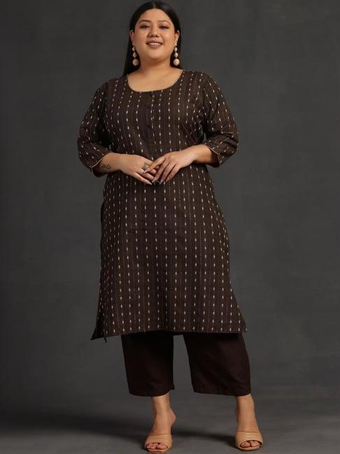 extra love by libas brown self pattern kurta pant set