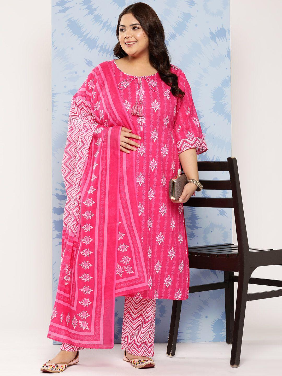 extra love by libas ethnic motifs printed pure cotton kurta with trousers & dupatta