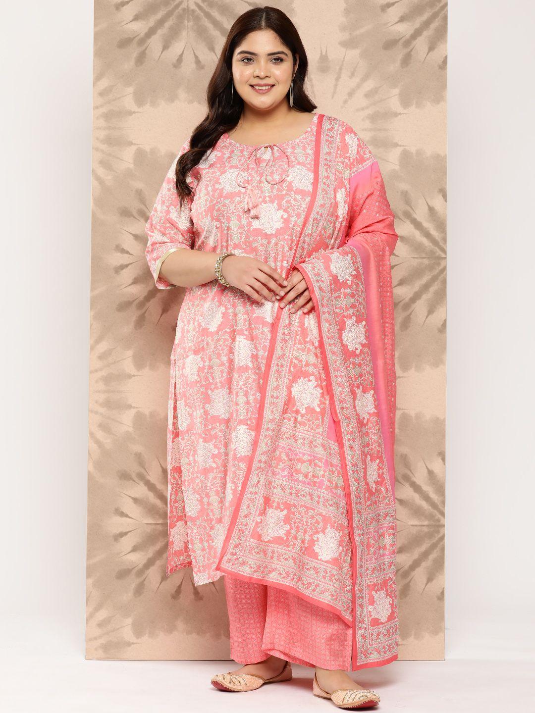 extra love by libas floral printed regular kurta with trousers & with dupatta