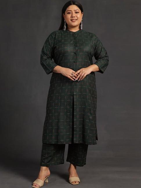 extra love by libas green chequered kurta pant set