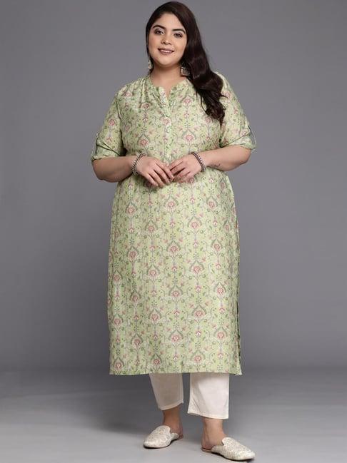 extra love by libas green printed straight kurta