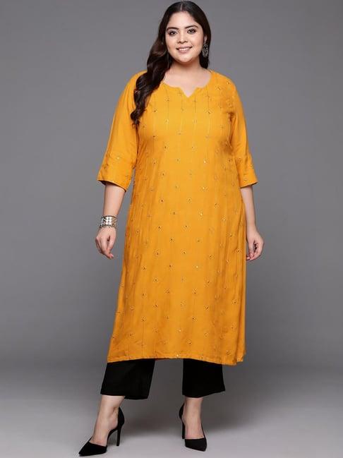 extra love by libas mustard embroidered straight kurta