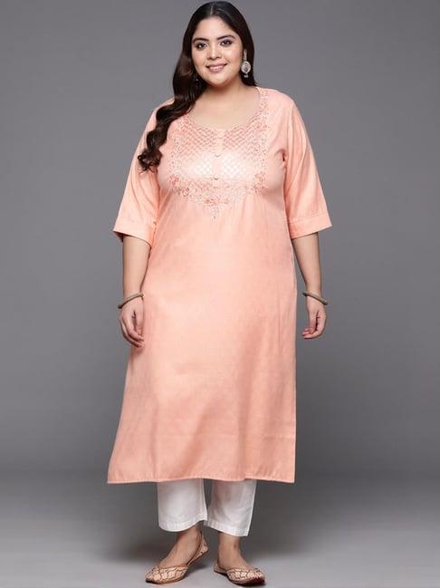 extra love by libas peach embroidered straight kurta