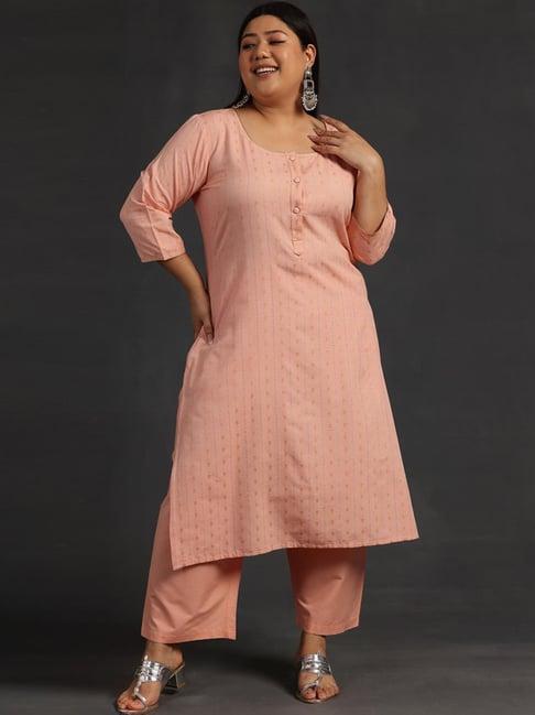 extra love by libas peach self pattern kurta pant set