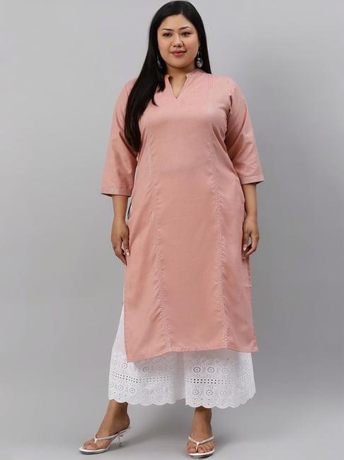 extra love by libas pink cotton woven pattern straight kurta