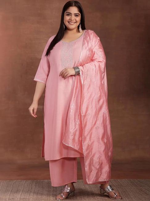 extra love by libas pink embroidered kurta palazzo set with dupatta