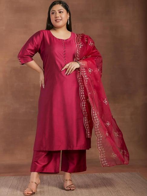 extra love by libas pink straight fit kurta pant set with dupatta