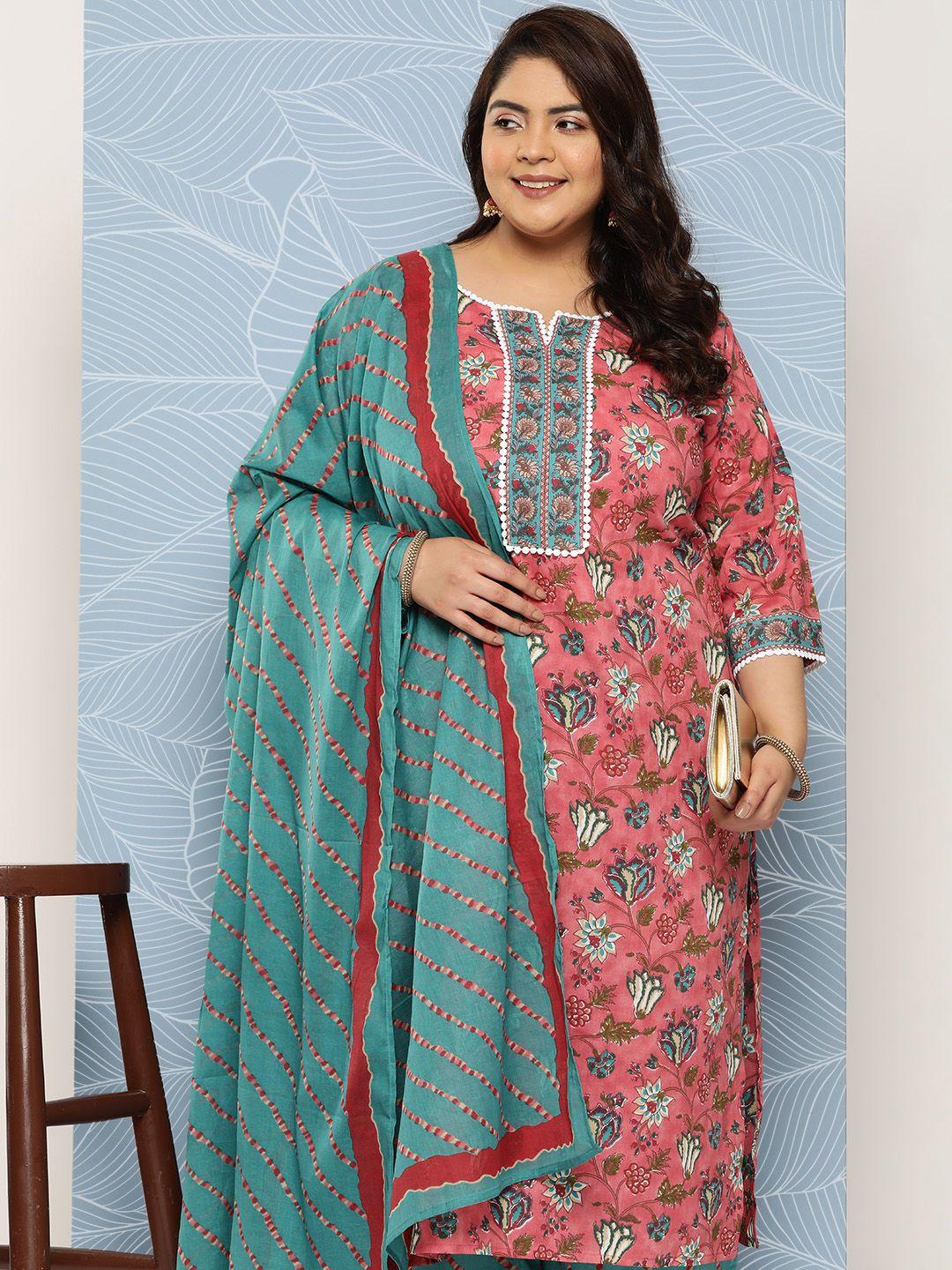 extra love by libas plus size  printed kurta with palazzos & dupatta