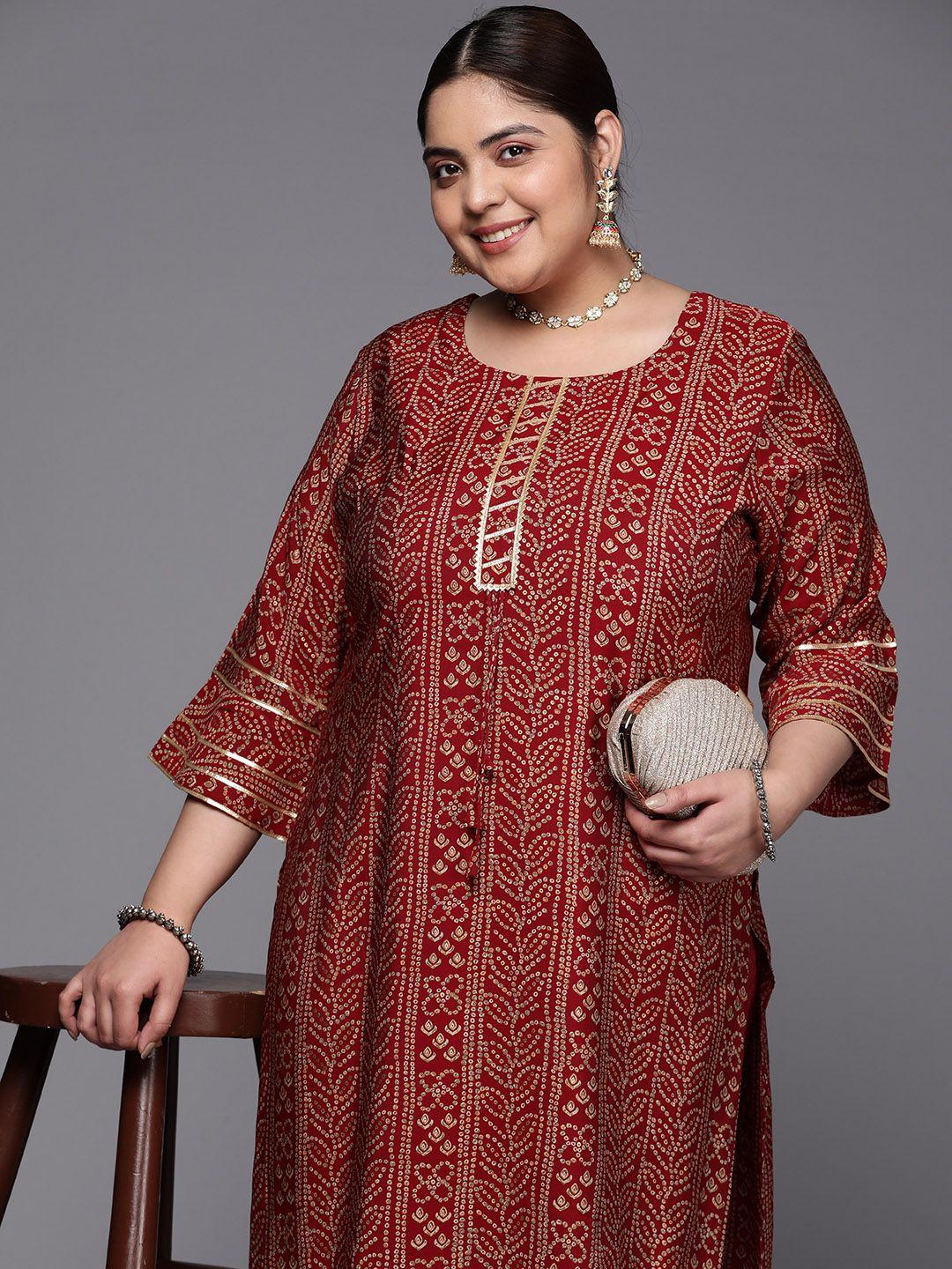 extra love by libas plus size bandhani printed bell sleeves gotta patti kurta