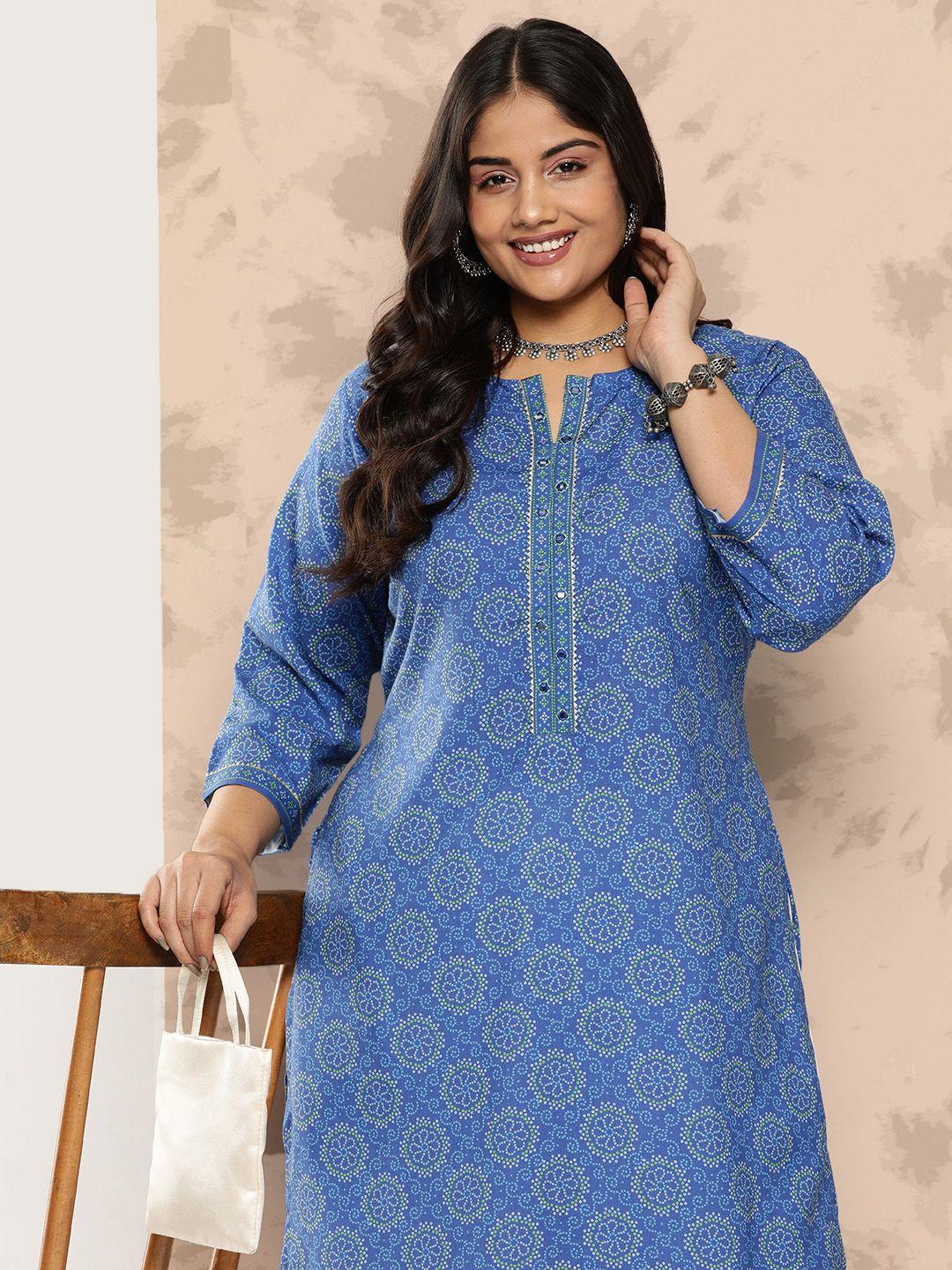 extra love by libas plus size bandhani printed regular mirror work kurta with trousers