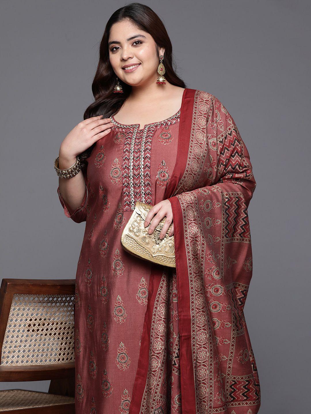 extra love by libas plus size ethnic motifs printed gotta patti kurta set