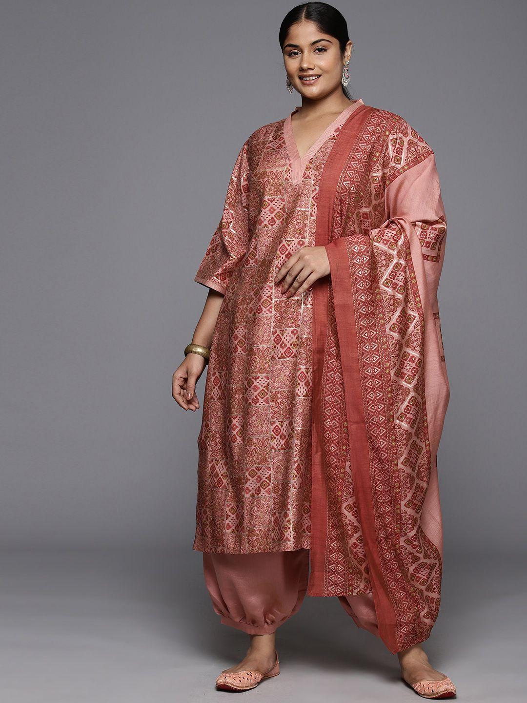 extra love by libas plus size ethnic motifs printed kurta with salwar & dupatta
