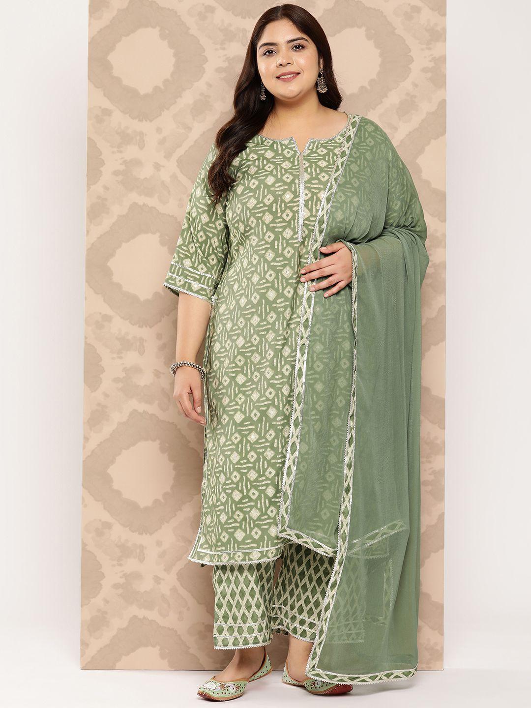 extra love by libas plus size ethnic motifs printed kurta with trousers & dupatta