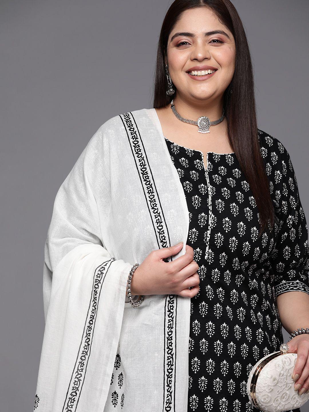 extra love by libas plus size ethnic motifs printed pure cotton kurta set