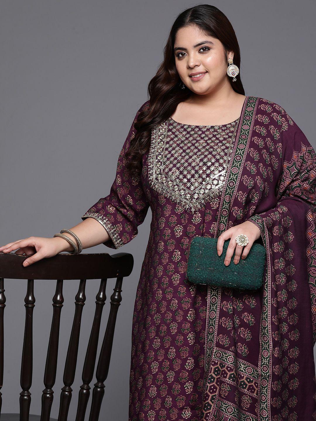 extra love by libas plus size ethnic motifs printed sequinned kurta set