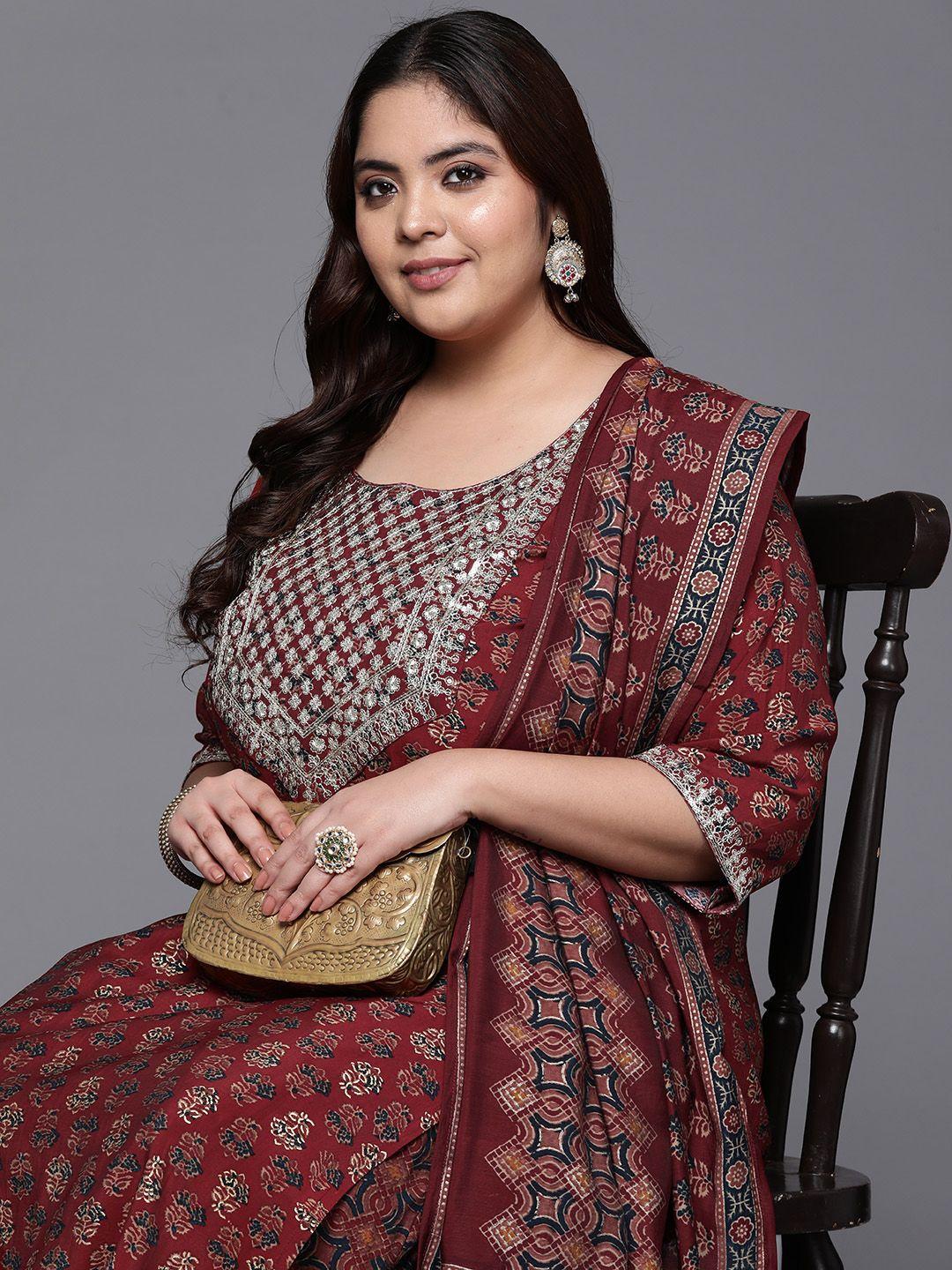 extra love by libas plus size ethnic motifs printed sequinned kurta with salwar & dupatta