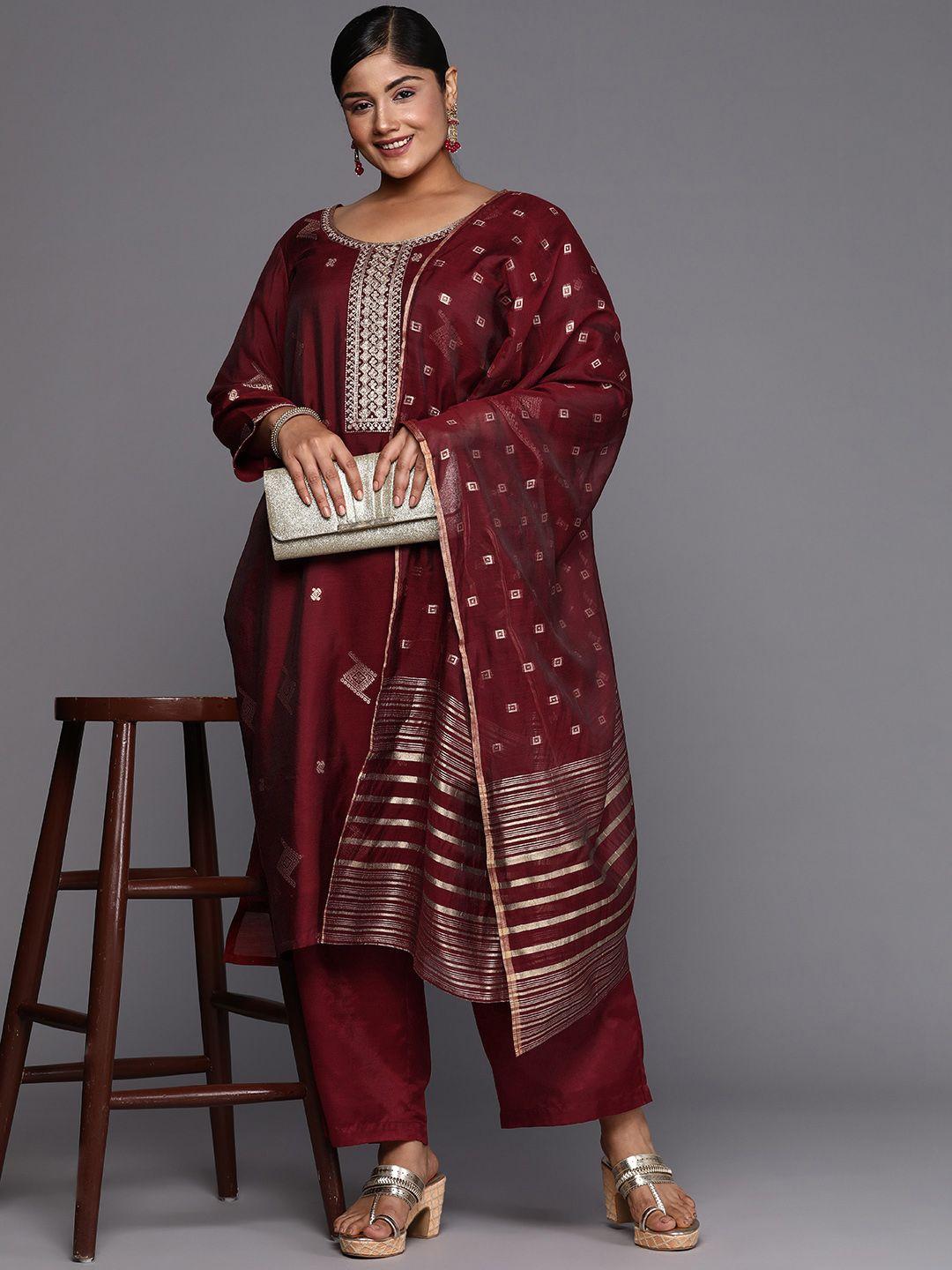 extra love by libas plus size ethnic motifs sequinned chanderi silk kurta set