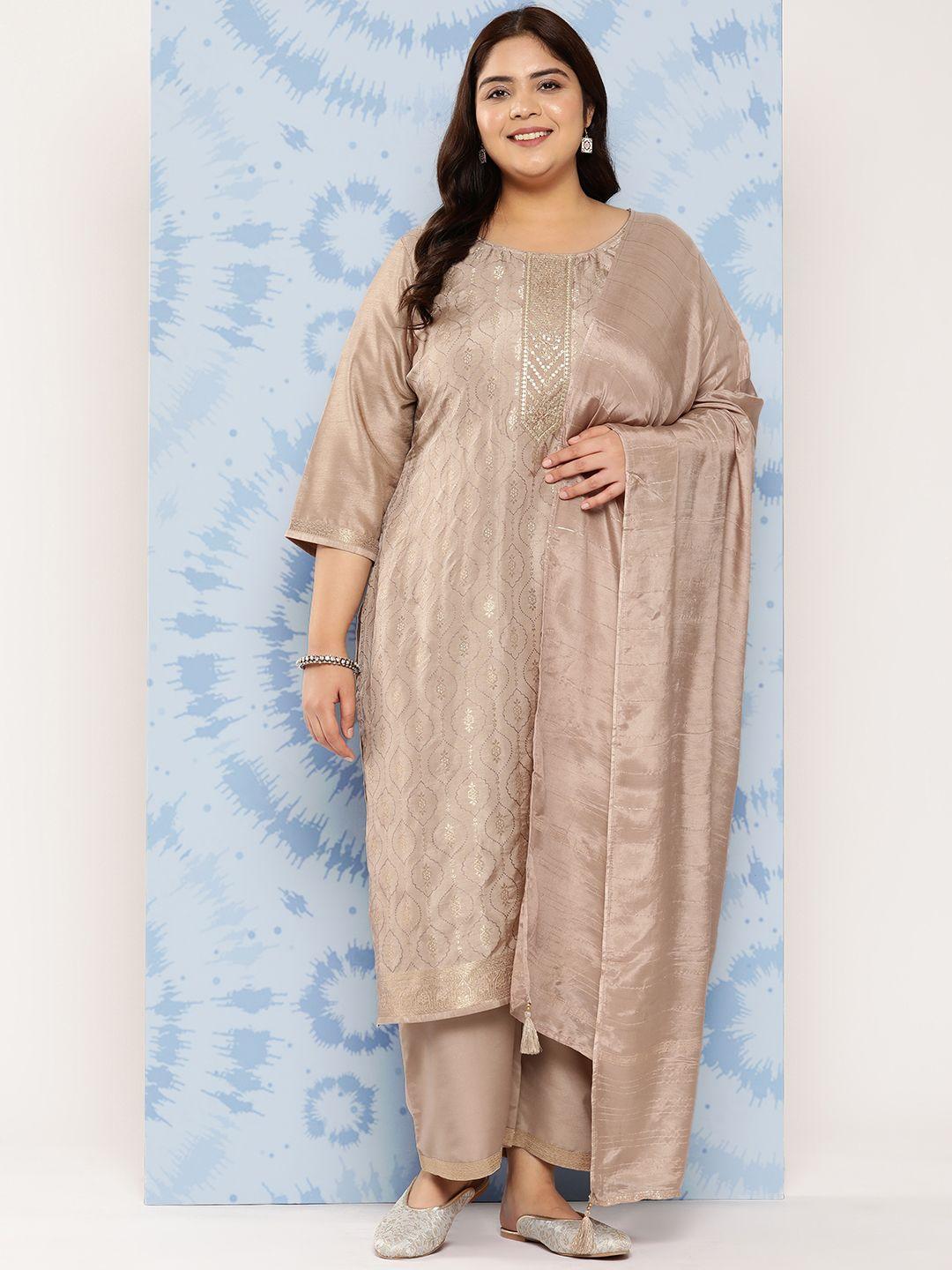 extra love by libas plus size ethnic motifs yoke design kurta with trousers & dupatta