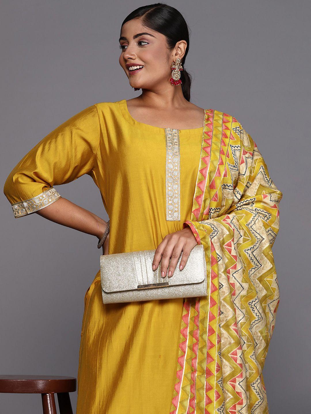 extra love by libas plus size ethnic motifs yoke design sequinned kurta set