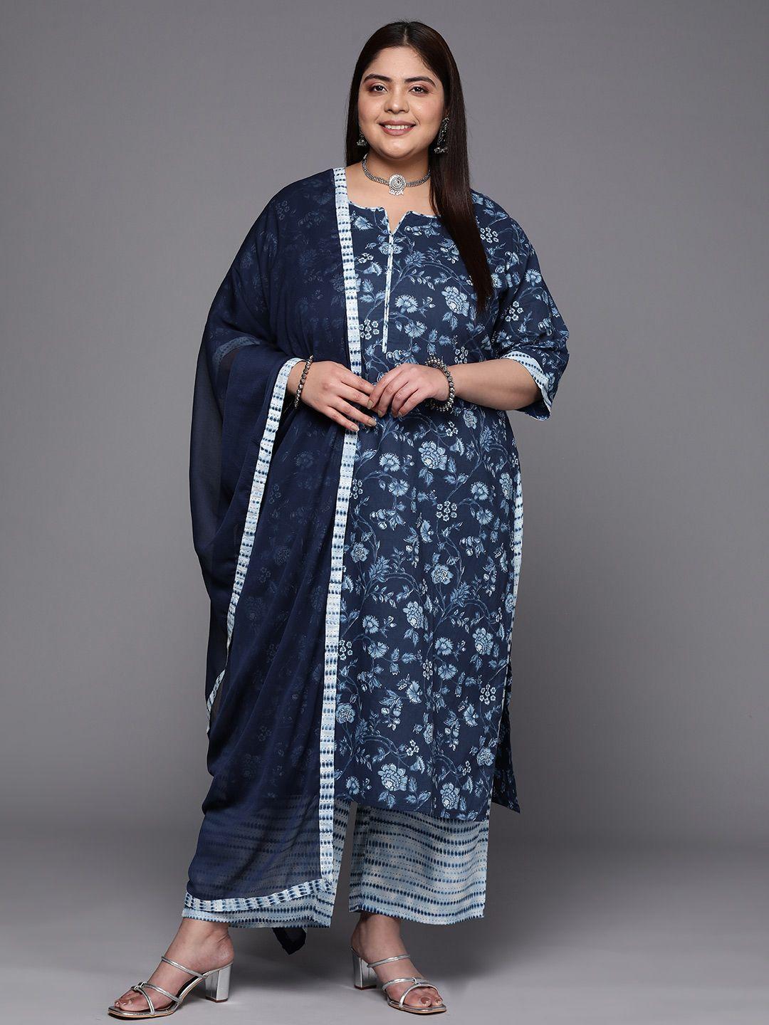 extra love by libas plus size floral printed pure cotton kurta set