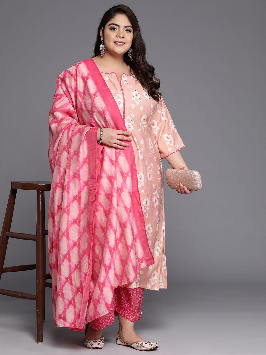 extra love by libas plus size floral printed regular kurta with trousers & with dupatta