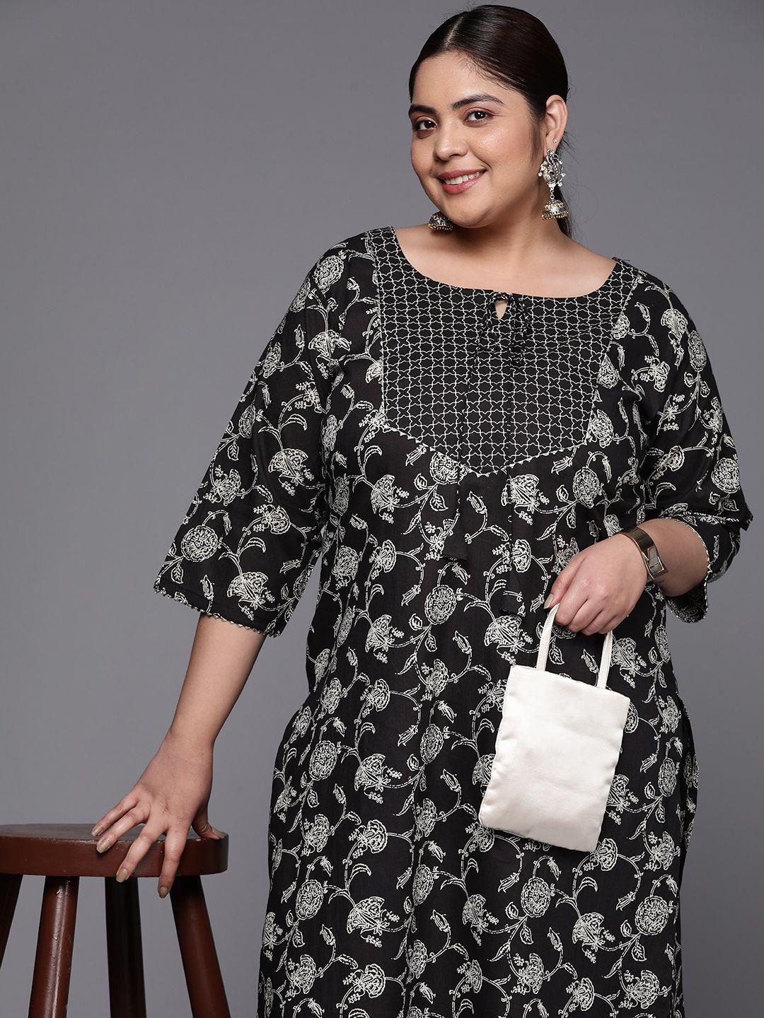 extra love by libas plus size floral yoke design gotta patti pure cotton kurta