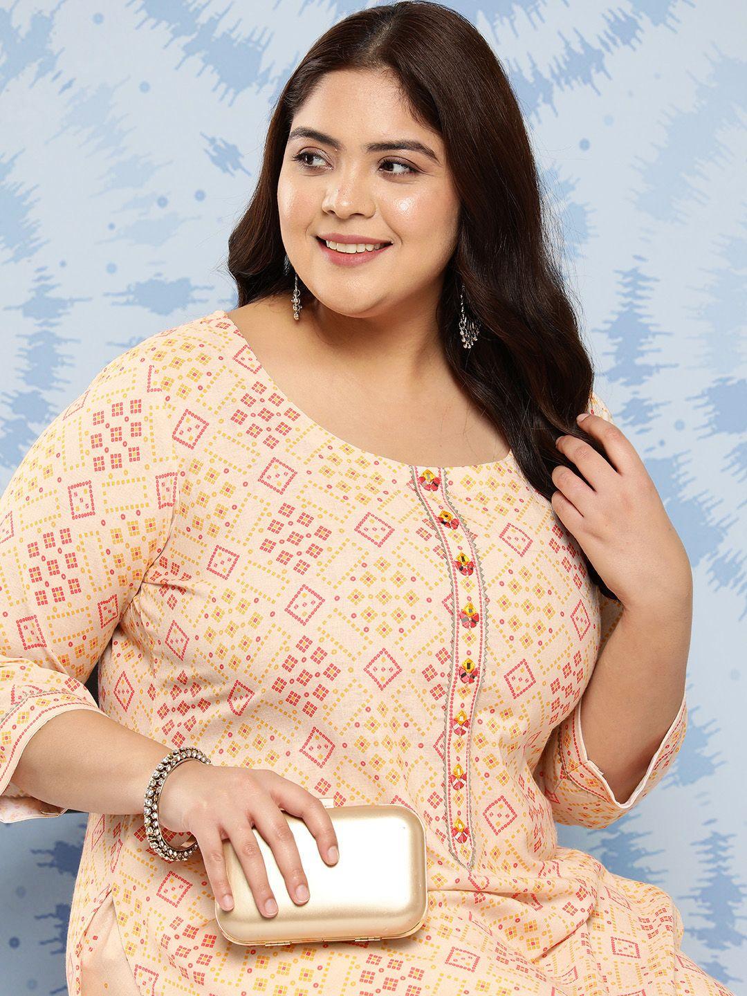 extra love by libas plus size printed regular kurta with trousers