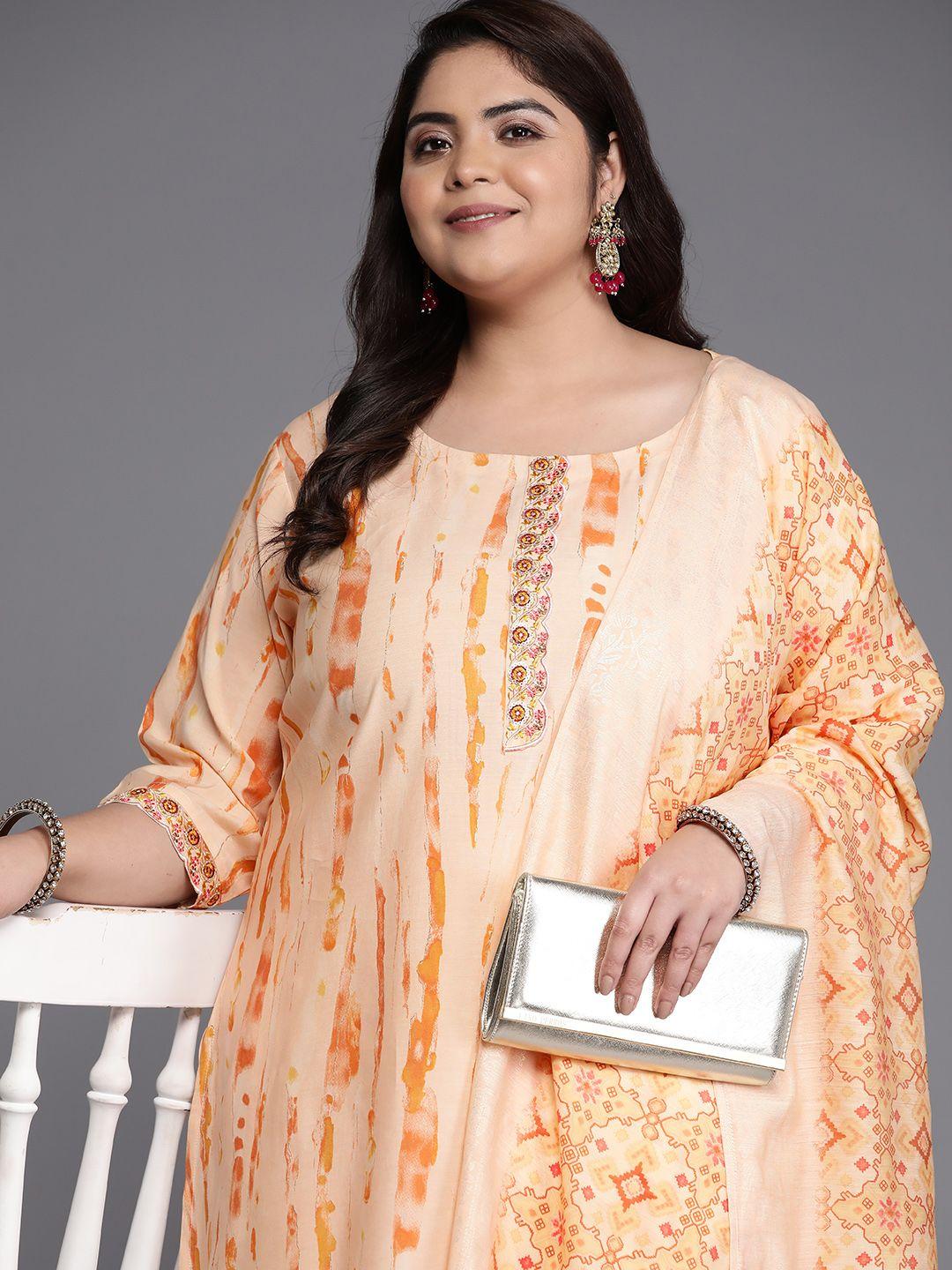 extra love by libas plus size printed regular sequinned kurta with trousers & with dupatta